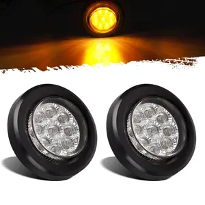 Partsam 2Pcs 2" Amber 9LED Marker Clearance Lights, Flush Mount, wiht Grommet and Pigtail, Clear Lens, 2 inch round led trailer lights