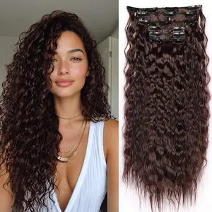 Curly Clip In Hair Extensions 6 Pcs Water Wave Clip Ins Feeling 24 Inch Full Head Double Lace Weft Soft Natural Hair Extensions for Women