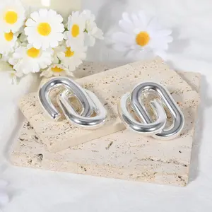 Aprilery Chunky Interlocking Chain Link Stud Earrings For Women Silver Tone Fashion Jewelry Elegant Everyday Wear Special Occasions