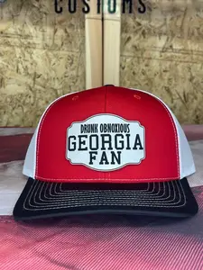 Richardson Drunk Obnoxious Georgia Fan Trucker Hat Richardson 112 - Red White Crown Black Bill Adjustable Snapback Iconic Look Comfortable All Day