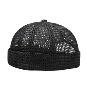 Mens Mesh Brimless Cap with No Brim, Summer Docker Cap Beanie Hat Flip Sailor Skullcap Breathable-unisex