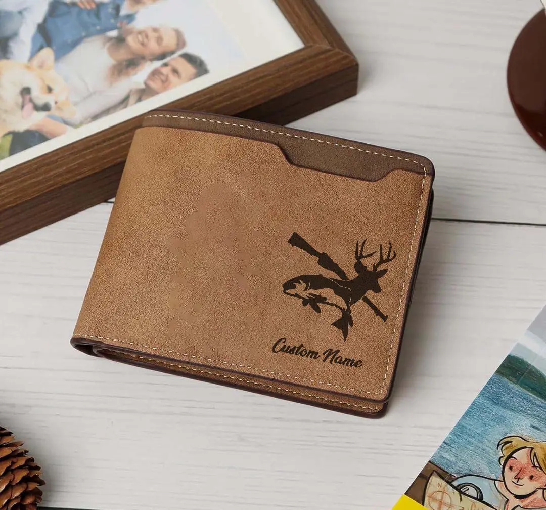 Hunting-Themed Personalized Personality Handmade Wallet – Laser Engraved on Leather, Unforgettable gift for your lover, father