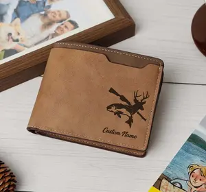 Hunting-Themed Personalized Personality Handmade Wallet – Laser Engraved on Leather, Unforgettable gift for your lover, father