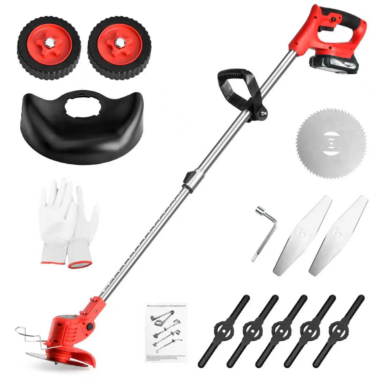 Entry Level Cordless 20V Lawn Mower with Telescopic Handle, 5+2+1 Blades, Guide Wheels, Low Vibration for Grass/Branches