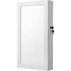 Lockable Jewelry Cabinet Armoire with Mirror, Wall-Mounted Space Saving Jewelry Storage Organizer, White Storage vertical large capacity storage integrated mirror