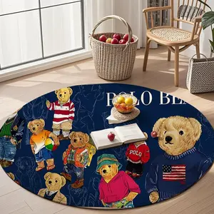 Vintage American Style Round Rug, Soft Lightweight Living Room Carpet, Bedroom Bedside Mat, Kitchen Bathroom Multifunctional Decorative Rug
