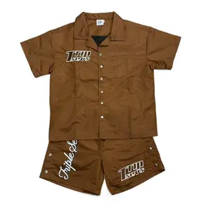 Men's Relaxed Fit Nylon Quick-Dry Shorts w/ Side Snap Buttons & Heavy "Triple Sevens" Embroidery| Y2K Gorpcore Style Breathable Beach Shorts| Unisex Summer Edgy OOTD Travel Hiking Vacation Wear
