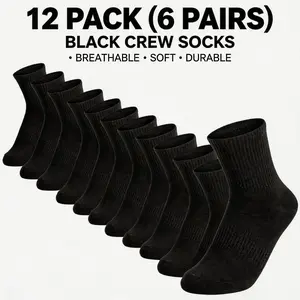 6 Pairs Men's & Women's Cushioned Cotton Crew Socks - Athletic Long Socks for Hiking, Running, Everyday Wear; Ski Mask Balaclava Face Mask