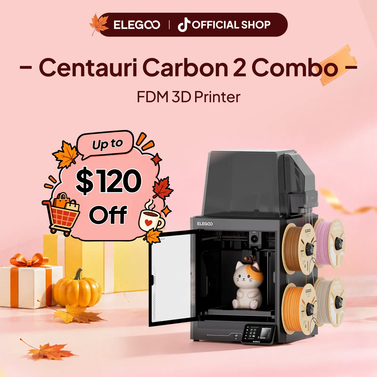 ELEGOO Centauri Carbon 2 Combo 3D Printer - Fully Auto Leveling, 500mm/s Fast Printing, CoreXY Structure, 256x256mm Large Build Area, Multicolor Capable, Beginner-Friendly Printer for Family Use | 3D Printing Supplies, tiktokshopbacktoschool, Smart Monito