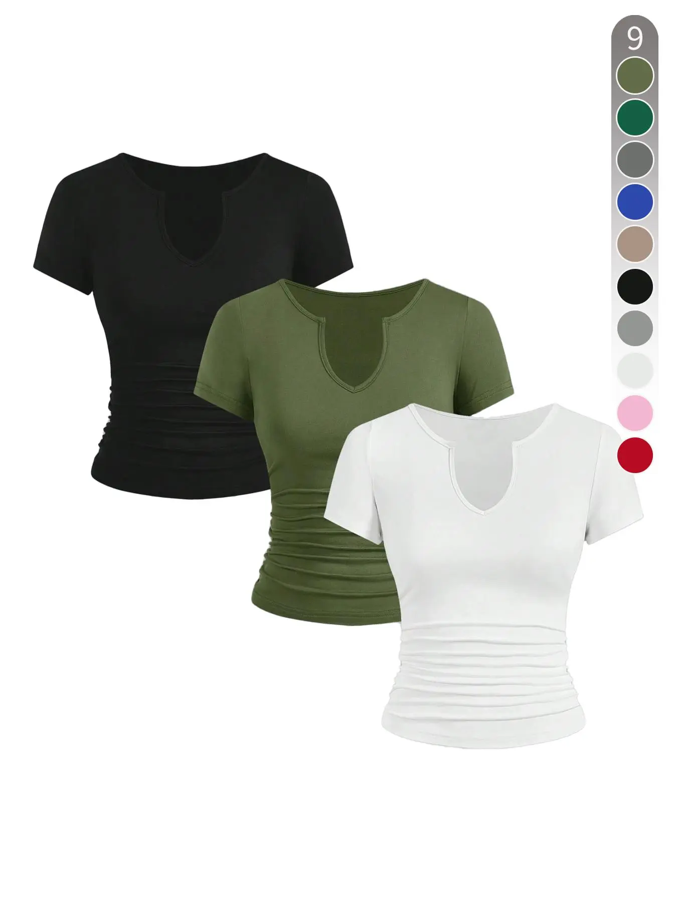 Women's Solid Notched Neck Tee, Casual Comfy Soft Short Sleeve Fitted T-shirt for Daily Wear, Ladies Clothes for All Seasons, Top