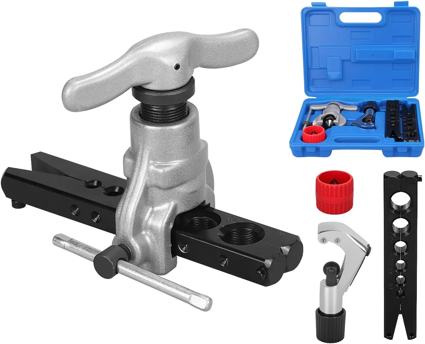 Eccentric Flaring Tool Kit, 1/4-3/4 in (6-19mm) 45 Degree HVAC Flare Tool for Copper Pipe, Aluminum Pipe, Stainless Steel Pipe, Single Flare
