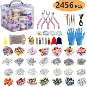 2456pcs Deluxe Beaded Craft Kit - DIY Jewelry Making Set for Handmade Necklace, Bracelet, Earplug Accessories - Perfect Family Gift or Handmade Present for Friends and Loved Ones