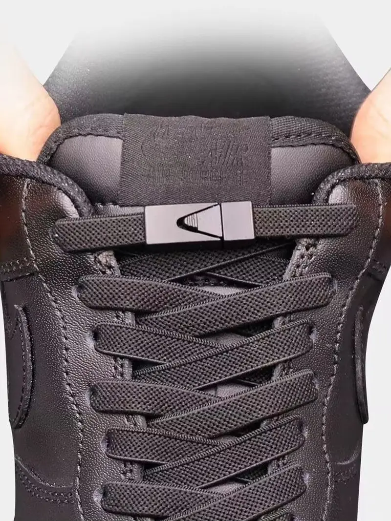 Nikes Black Leather Slip-On Sneakers with Gray Elastic Laces Launch Knit Elastic Lace Moc Toe Slip On Clearance Men main image 4