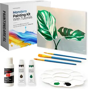 DIY Monstera Acrylic Painting Kit with Video Tutorials - 9pc Art Set for Adults and Beginners