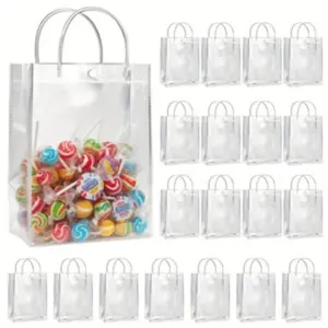 10pcs Party Favor Bag with Handle, Party Favor Packs, Halloween Candy Clear Tote Bag, Durable Clear Gift Bags with Handles, Perfect for Parties and Events, Goody Bags