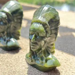Serpentine Indian Head Green Jade Indian People Carving