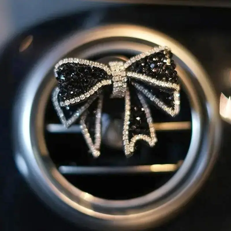 Car Air Vent Perfume Holder Set, Rhinestone Bow Design, Car Aromatherapy Decoration, Car Interior Accessories, Valentine Gift for Her, Car Interior Diffusers, Car Accessory