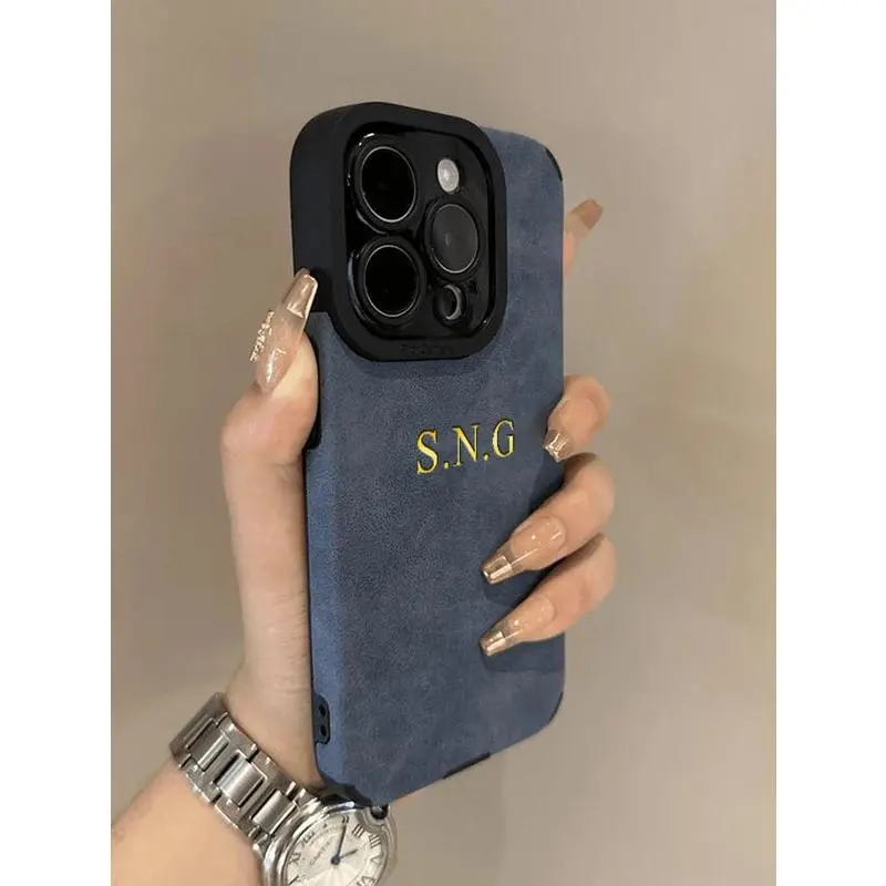 Personalized Luxury Lambskin Leather Custom Initials Name Cellphone Case, Soft Protective Cover Accessory for iPhone 17, 17 Air, 16, 15, 14, 13, 12, 11 Pro Max