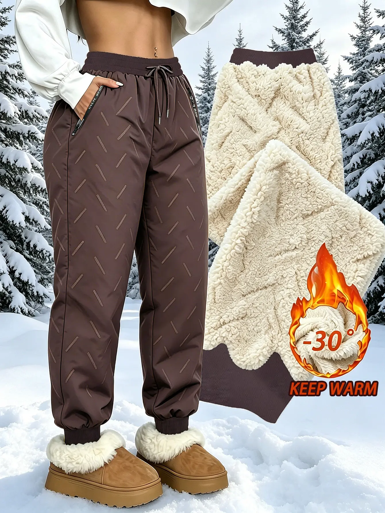 Women’s Fleece Lined Waterproof Winter Joggers – Thermal Warm Slim Fit Snow Pants for Hiking, Skiing & Cold Weather Outdoor Wear