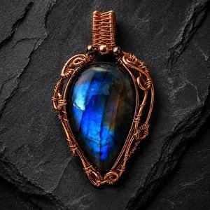 High-Flash Labradorite Copper Pendant Necklace • Shieldmaiden • Wire Wrapped Jewelry