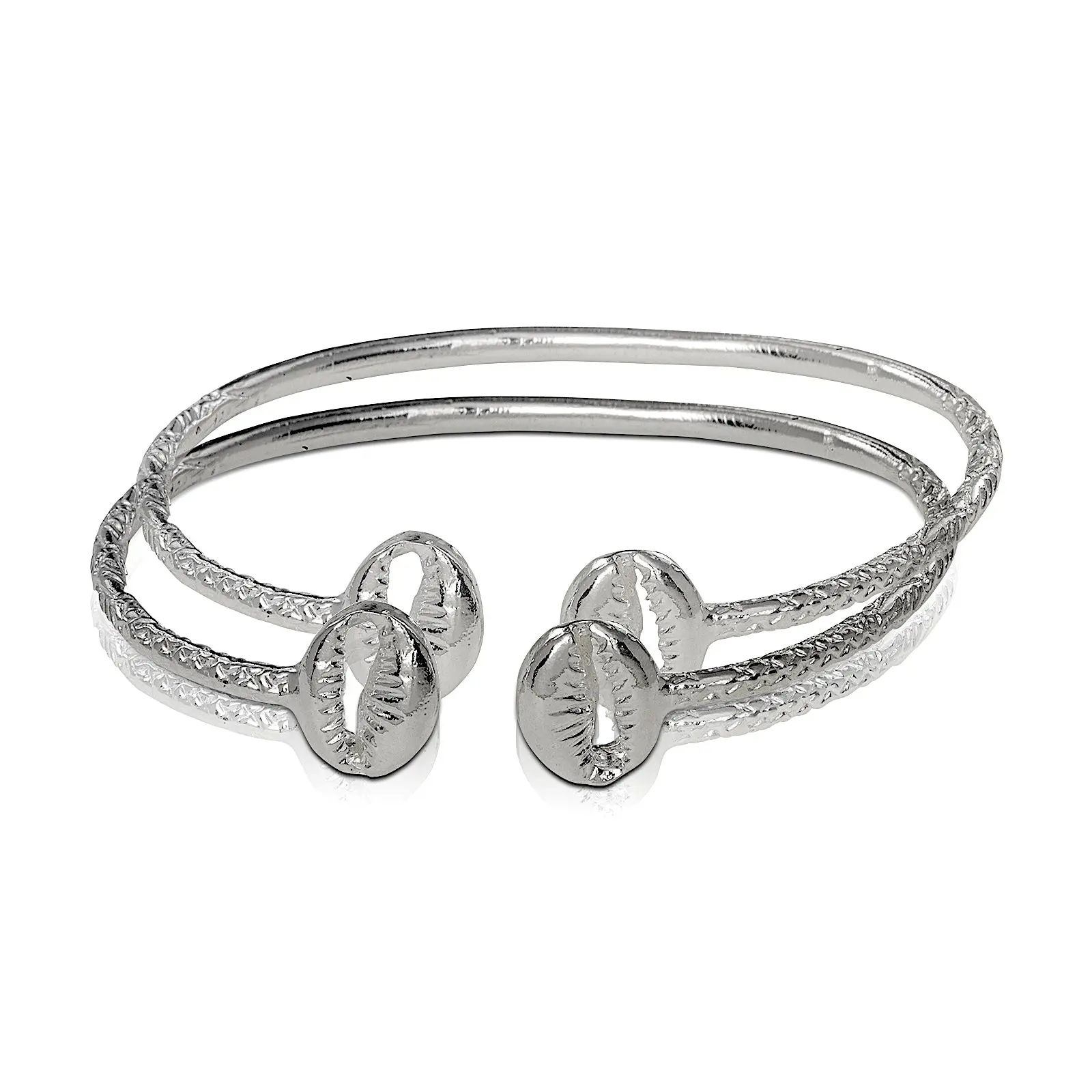 BETTER JEWELRY Women's .925 Sterling Silver West Indian Cowrie Shell Bangle Bracelets - 3mm Slim Handmade, 2-Piece Set, Unisex, Adults' Daily Wear, with Gift Box, West Indian Bangles, Cultural Depth