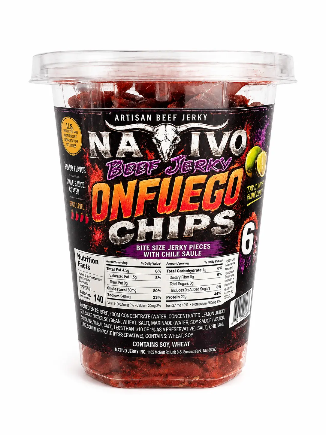 Nativo OnFuego Spicy Beef Jerky Chips with Chile Sauce – 6 oz