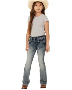 Shyanne Girls' ' Light Wash Steer Head Pocket Bootcut Stretch Denim Jeans - Sgsu24j1