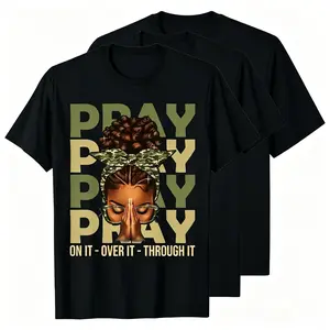 3ps Pray On It Pray Over It Black Woman Afro Christian Sayings T-Shirt Unisex