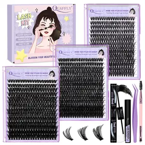 DIY Lash Extension Kit 840Pcs D Curl 3 Styles Lashes Clusters with Lash Bond&Seal Lash Remover Eyelash Extension Tweezers Double-Ended Brush Easy to Use for Beginners( 40/60/80P 10-18mm )
