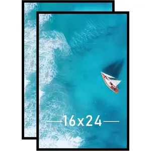 16x24 Picture Frame Set of 2, Scratch-Proof Black Frame Lightweight yet Sturdy Display Poster Artwork 16 x 24 Horizontally/Vertically - Slide-In Strips | 2 Packs | Black | 16"x24"