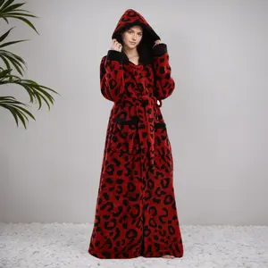 Extra Long Couples Bathrobe - Plush Dual-Sided Fleece Robe with Hood & Waist Tie - Ultra Soft Luxury Spa-like Sleepwear - Unisex Robe  - Machine Washable Soft Loose-Fit Sleepwear for Cold Weather