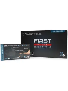 212 MAIN First Glove 9105 Diamond Black Nitrile Cleaning Gloves - 8 Mil Thick, Diamond Texture, Heavy Duty, Chemical Resistant, Powder-Free - 2XL Size, Case of 1000