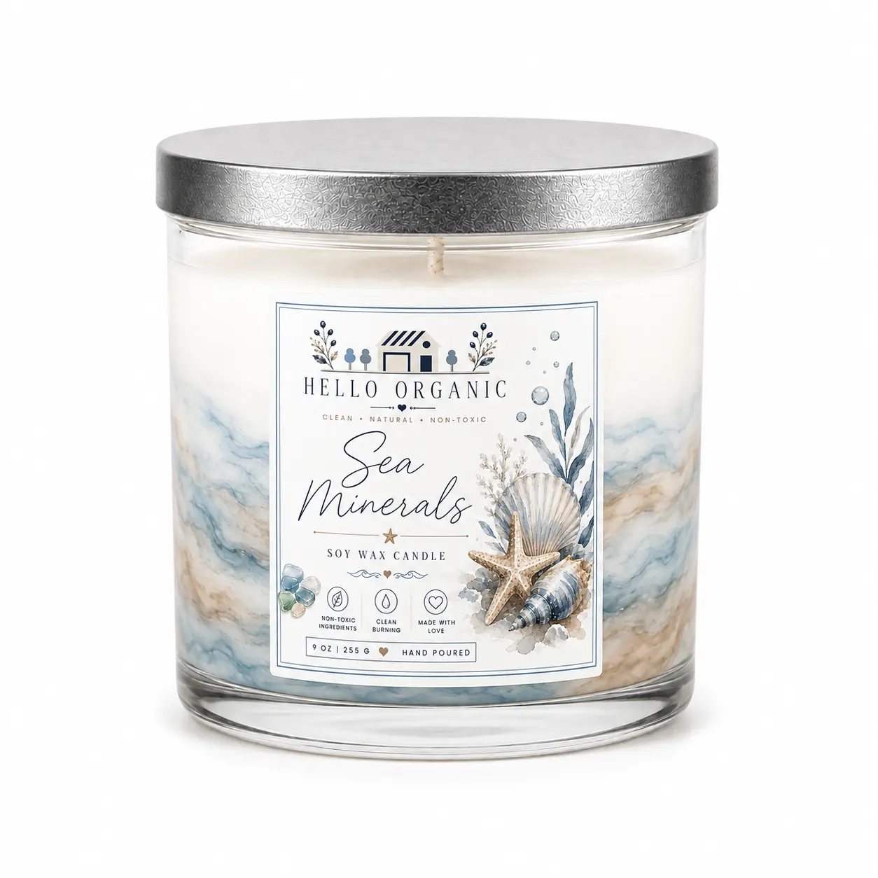 Sea Minerals Hand Poured Non Toxic Candle 9 oz