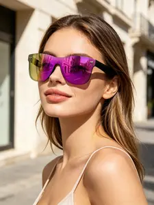 Fashion Rimless Sunglasses for Women with Glasses Case, One-Piece Mirrored Lenses, Trendy Accessory for Music Festivals, Parties, Outdoor Travel Beach Glasses, Perfect Gift Idea for Lover, Valentine's Day, Halloween, Christmas, New Year, Birthdays
