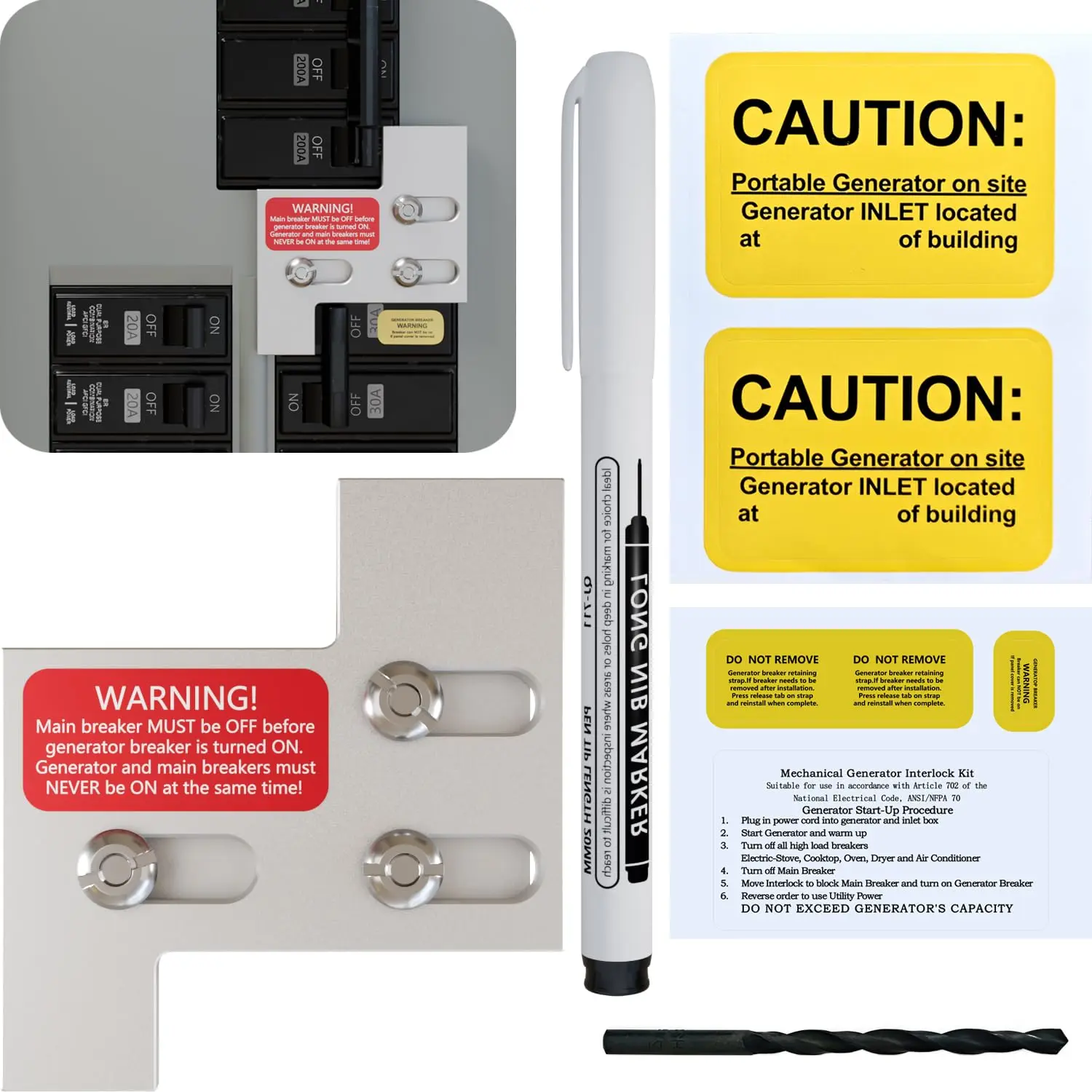 Generator Interlock kit for General Electric  150/200 Amp Panels