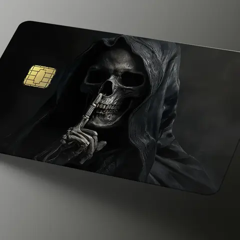 Silent Reaper Signature Series Premium Card Sticker Cover - Vinyl Wrap Dark Art Decoration, Grim Reaper Skeleton Textures for Depth, Waterproof, Chip Cutout, Daily Wear-Resistant, Wallet-Compatible Custom Statement Piece