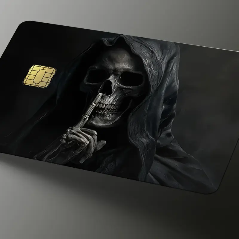 Silent Reaper Signature Series Premium Card Sticker Cover - Vinyl Wrap Dark Art Decoration, Grim Reaper Skeleton Textures for Depth, Waterproof, Chip Cutout, Daily Wear-Resistant, Wallet-Compatible Custom Statement Piece
