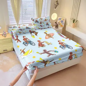 Multi-scene fun monkey printed bed sheet set, Includes 1 Fitted Sheet & 2 Pillowcases without Filler. Lively & playful, smooth & skin-friendly, ideal for lively kids, suitable for all seasons.