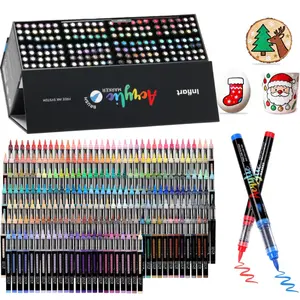 Acrylic Paint Markers Set,Soft Brush Tip, Automatic Ink Control Acrylic Paint Pens Waterproof Acrylic Markers Set for Christmas Decorations, Stone, Wood, Glass, DIY & Art Supplies