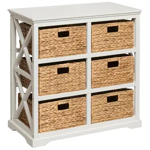 eHemco Hampton Meadows 3 Tier X-Side End Storage Cabinet with 6 Wicker Baskets