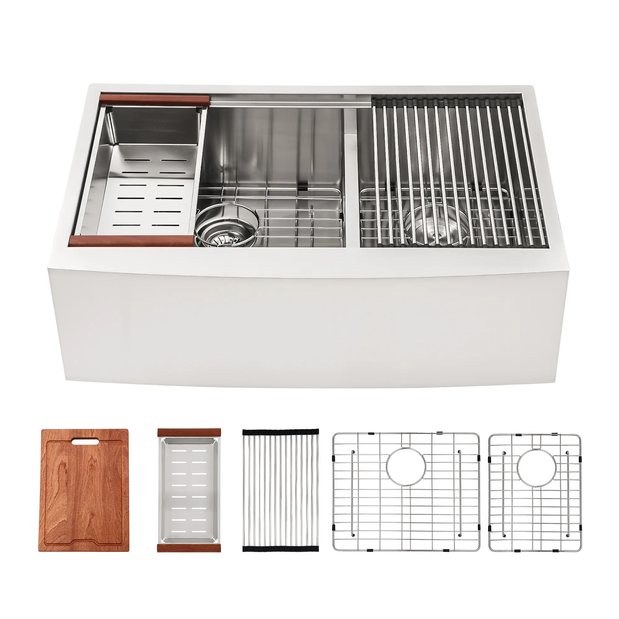 Sarlai 33 x 22 Inch Farmhouse Workstation Undermount Kitchen Sink 60/40 Double Bowl Undermount Kitchen Sink 16 Gauge Stainless Steel Sink