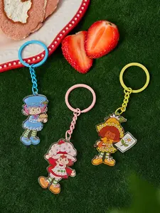 Strawberry Shortcake 3pcs Set – Cute Cartoon Character Acrylic Keychains & Bag Charms