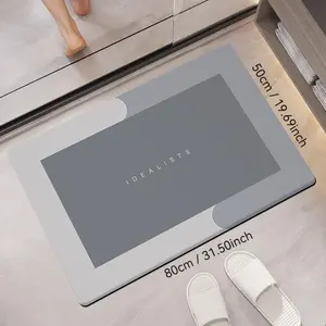 Premium Quick-Dry Ultra-Absorbent Bathroom Floor Mat, Thin Bath Mat with Diatomaceous Earth, Non-Slip Rubber Backing, Machine Washable, Mold Resistant, Geometric Design Kitchen/Laundry Room Shower Floor Mat, Easy to Clean