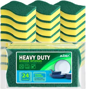 AIDEA Heavy Duty Scrub Sponge Set 24PCS Dual-Sided Dish Cleaning Sponges for Kitchen Strong Cleaning Power Absorbent & Durable Pad for Everyday Use