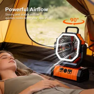 Qawtor2026 Rechargeable Camping Fan – 20000mAh Portable Outdoor Emergency Fan with LED Light, Dual Motor Powerful Cooling, 360° Hanging Hook, Backup Power for Camping, Travel & Home