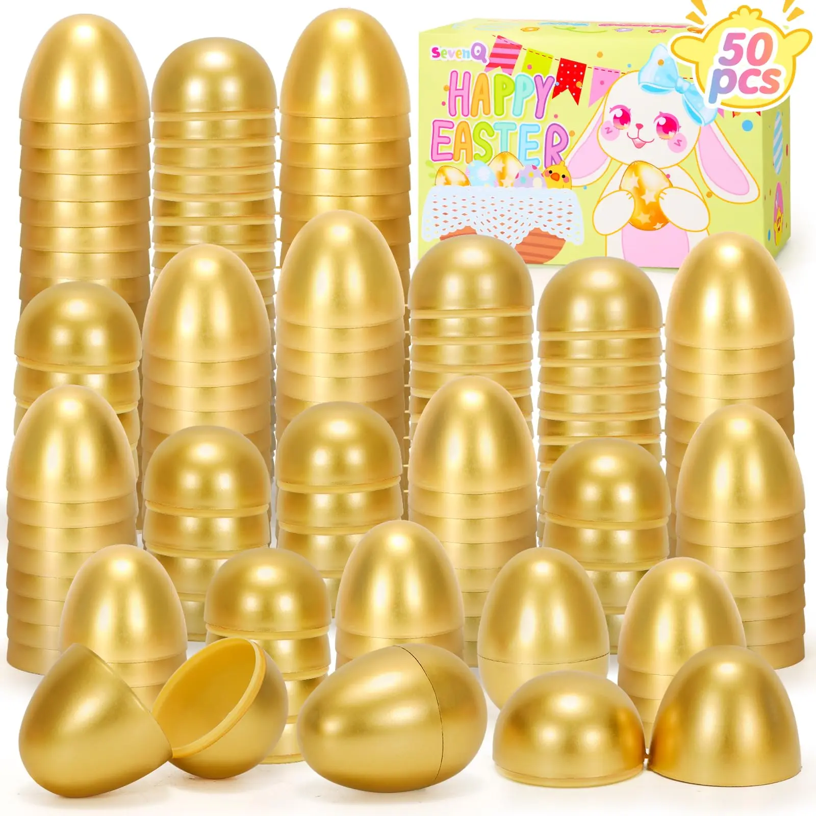 Fillable Easter Eggs 50Pcs/100PCS Plastic Golden Eggs for Easter Basket Stuffers,Easter Gifts Party Favors Fillers Easter Egg Springtok summerwins