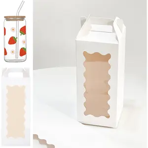 25 count Tumbler  boxes for glass cup with Handle for 16oz 18oz 20oz Sublimation Glass, Cup boxes for packaging 16oz,water bottle  boxes,Tumbler Packaging Boxes with window for gifts(White)