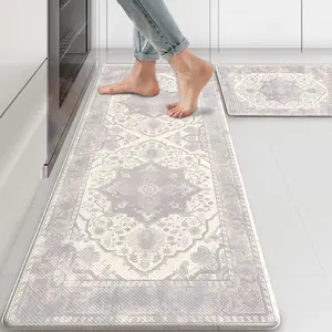 Retro Kitchen Mats for Floor Cushioned Anti Fatigue Kitchen Rugs Sets of 2, Non Slip Waterproof Kitchen Floor Mat, Comfort Memory Foam Standing Mat for Laundry Office Sink DesB