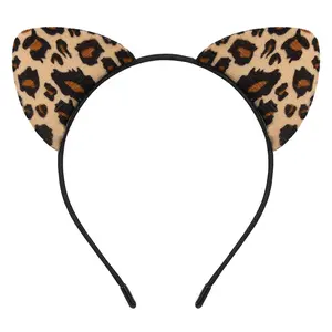 Fluffy Cheetah Leopard Ears Headband - Cheetah Print Ears Cat Cheeta Costume Accessories for Women Adult for Halloween (Gold)