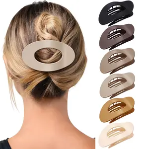 6 Pack Flat Hair Claw Clips, 4.33" Nonslip Large Round Lay Flat Hair Clips |  Hold  Flat Hairclips for Lying Down, Yoga, Driving (Neutral Matte)